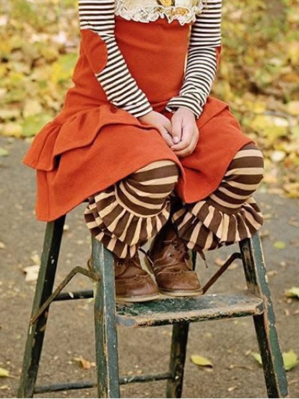 Persnickety brown stripe ruffle hem Pants